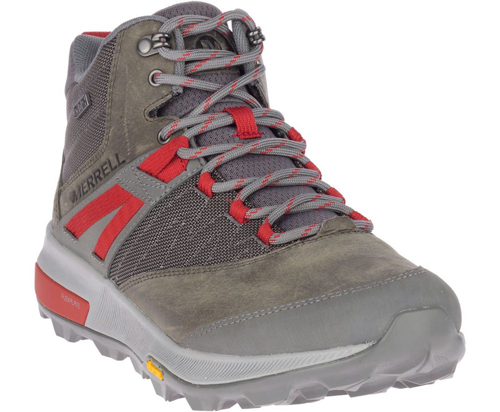 Merrell Hiking Boots Grey/Red - Zion Mid Waterproof - Mens 81OQVDBYX
